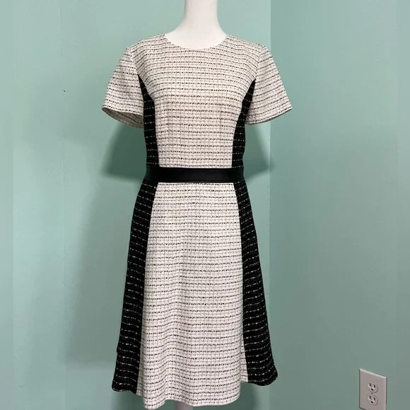 Karl Lagerfeld | Dresses | Size 8 Karl Lagerfeld Black White Tweed Dress  With Faux Leather Waste Detail | Poshmark